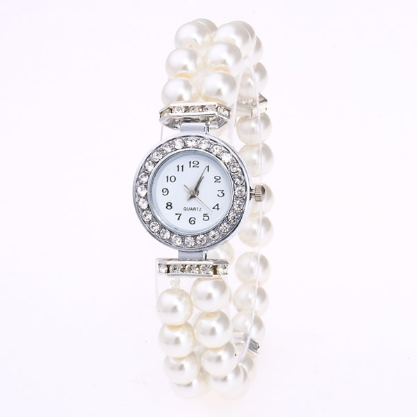 Crystal Watch Pearl String Strap Watch models Clock Ladies